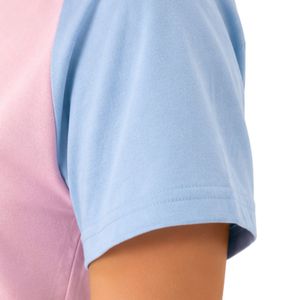Camiseta Raglán Rosa y Azul Cielo para Mujer, Diseño de Bloques de Color con Estampado de Líneas Abstractas, Cuello Redondo, Manga Corta, Poliéster y Algodón, Informal, OEM - Product Image 5