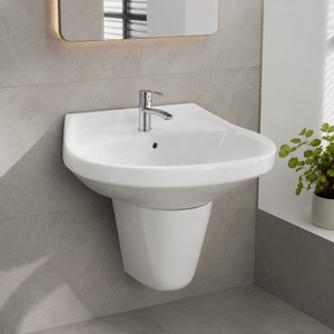 Wall-Mounted <b>Basin</b> Half Pedestal Eco-Friendly 5 Year Warranty Polished Finish Traditional Design Hotel Apartment Villa Hospital - Product Image 2
