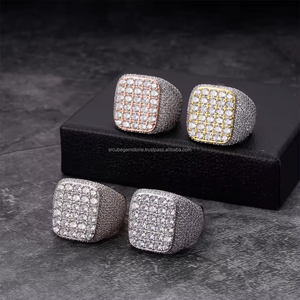 Bagues pour hommes en argent sterling 925 avec diamants ronds Cadeau de mariage populaire avec plusieurs rangées plaquées or glacé or rose pour fiançailles - Product Image 3