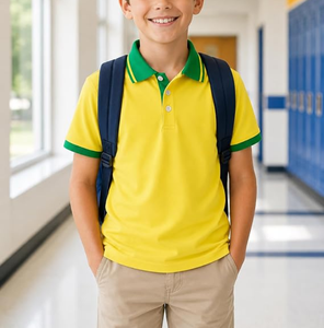 Chemises polo décontractées respirantes pour garçons, manches courtes, uniformes scolaires, chemises à blocs de couleur, mélange coton/polyester, col classique, 5-14 ans - Product Image 6