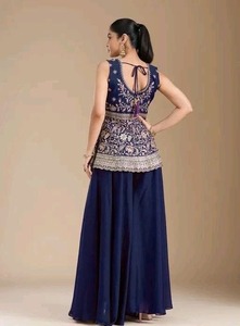 Shivam Hub Blue Floral Sharara Suit <b>Women</b> Loose Fit Cotton Quick Dry Elegant All Seasons <b>Kurta</b> Palazzo Embroidered Ethnic Outfit - Product Image 6