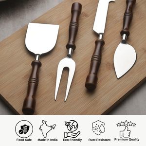 Elegant De-aartico Modern Stainless Steel Cheese Server Set Wooden Handle High Quality Hotel Giftware Flatware Custom <b>Box</b> - Product Image 4