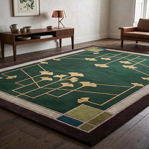 Alfombra Floral Verde Oscuro, Estilo Vintage, Alfombra Artesanal de Lana Hecha a Mano, para Sala de Estar, Dormitorio, Decoración de Piso - Product Image 5