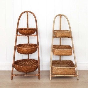 Countertop organiser 3 tier fruit basket shelf handwoven <b>storage</b> <b>unit</b> rack rattan stand racks - Product Image 4