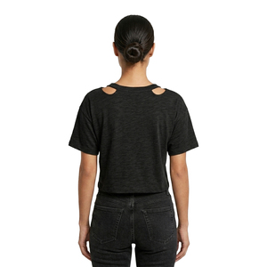 Latest Design Custom Rose Embroidery Patch Crop <b>Top</b> women's shirt Custom Logo Breathable V-Neck Crew Women Crop Tee Short Sleeve - Product Image 2