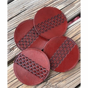 Sous-verres ronds en cuir PU texturé feuille de luxe, antidérapants et résistants à la chaleur, ensemble de sous-verres vintage pour la décoration de la maison et du bar - Product Image 6