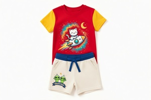 Ensemble deux pièces en coton pour enfants, t-shirt et short, respirant, léger, vêtements décontractés d'été, taille personnalisée - Product Image 4