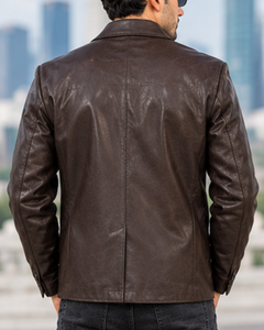 Men's Brown PU Leather Leather <b>Jacket</b> Slim Fit Single Button Crew Neck <b>Smart</b> <b>Casual</b> Quick Dry Breathable Streetwear Hooded Wool - Product Image 2