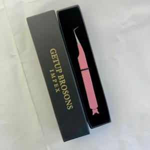 Pince à cils rose clair en acier inoxydable avec revêtement poudré, pointe lisse, outil de précision, emballage en boîte, design découpé papillon - Product Image 6