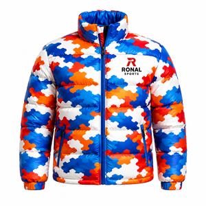 High Quality Custom OEM Printed Crocheted <b>Waterproof</b> Breathable Plus Size Slim Fit Hooded Puffer <b>Jacket</b> Men Custom Logo Casual - Product Image 1