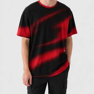 Men's Short Sleeve O-Neck Gradient Print <b>T</b>-<b>Shirt</b> Regular Fit Street Style Knitted Breathable 100% Cotton <b>Sequin</b> Embroidery Red - Product Image 4