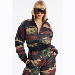 Women <b>Camouflage</b> Full Length <b>Tracksuit</b> Loose Fit Stand Collar Zipper Front With Side Pockets Winter Casual Wear - Product Image 5