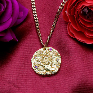 Collar con Colgante del Zodiaco Leo de Plata de Ley 925 Bañado en Oro, con Dije de Moneda Estrella y Circonitas de Colores, Joyería al por Mayor - Product Image 3