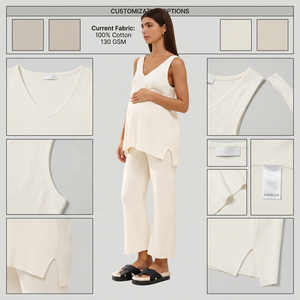 Haut de maternité pour femme en coton tricoté, col en V, fente latérale, sans manches, logo personnalisé, fournisseur en gros - Product Image 4