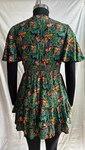 Vestido Mini de Verano para Mujer, Estampado Floral, Cuello en V, Cintura Elástica, Estilo Falda con Doble Volante, Casual, para la Noche y Uso Diario - Product Image 4