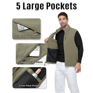 Chaleco de Forro Polar para Hombre, Cuello Alto, Cierre de Cremallera, Resistente al Viento, Ropa Casual para Exteriores, Bolsillos con Cremallera, para Clima Frío, Cómodo, Precio Bajo - Product Image 6