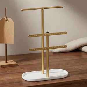 Exhibidor de Joyería Rectangular Moderno con Estuche con Bisagras y Acabado Dorado para Almacenamiento Elegante de Collares y Pendientes - Product Image 3