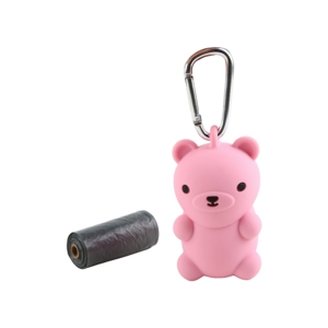 Porta Bolsas de Popó para Mascotas de Silicona en Forma de Oso Rosa con Mosquetón para Acampar al Aire Libre - Product Image 3