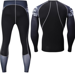 Ensemble de vêtements de sport pour homme, t-shirt à manches longues de compression, leggings longs, noir, spandex, taille élastique, Shaghaf, CS20, antibactérien - Product Image 2