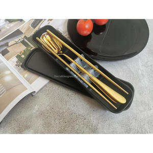 Ensemble de couverts en or, fournitures pour hôtels et restaurants, cuillère, fourchette et baguettes dorées, ensemble de 3 pièces, couverts de luxe, compatibles lave-vaisselle - Product Image 3