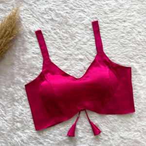 Women Sexy Woven <b>Satin</b> Silk Saree <b>Blouse</b> Padded Designer Crop Top Adjustable Back Dori V Neck Sleeveless Breathable Summer - Product Image 4