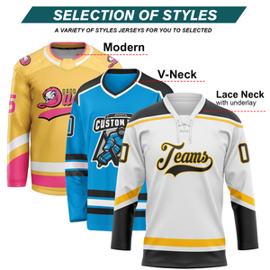 Camiseta de Hockey sobre Hielo Personalizada para Equipos, Sublimada, Transpirable, con Cuello en V, Manga Tres Cuartos, Unisex para Adultos, en Negro, Rosa y Verde Azulado - Product Image 2