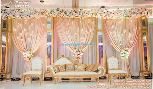 Gran escenario temático dorado de boda malaya, tema de boda musulmán, fábrica de escenario Walima, fabricante de escenario indio tradicional de EE. UU. - Product Image 6