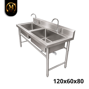 Heavy Duty Double Bowl <b>Sink</b> 0.8mm Thickness Stainless Steel Free Standing Commercial Kitchen Restaurant Washing Basin <b>Unit</b> - Product Image 5