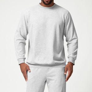 Sweat-shirt à col rond pour homme en polyester/coton, coupe classique, couleur unie, pull décontracté, tricoté, respirant, 320g, vêtements d'hiver - Product Image 3