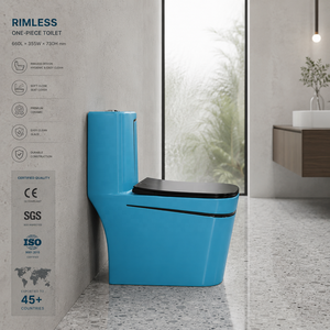 Modern One Piece Ceramic Toilet Square Bowl Dark Blue Design Contemporary Style Floor Mounted Washdown Slow - Product Image 5