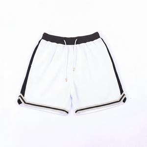Men's <b>White</b> Solid Mesh Shorts with Front Logo Drawstring Waist <b>Cargo</b> Style Breathable Knitted Fabric - Product Image 1