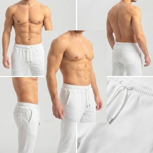 <b>Men's</b> <b>White</b> Sweatpants Elastic Waist Drawstring Side Pockets Lightweight Casual Jogger <b>Pants</b> Spring Breathable Knitted Fabric - Product Image 5