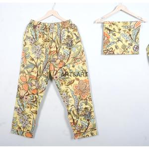 Conjunto de pijama de algodón con estampado floral para mujer, ropa de dormir informal de manga larga con cuello en V, pantalones hasta el tobillo, cintura elástica, temporada de primavera - Product Image 2