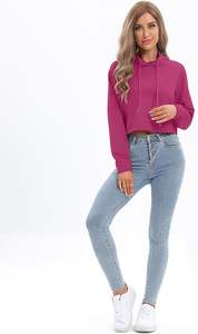 Sudadera con capucha para mujer, estilo crop top, ajustada, con cordón, para otoño y primavera - Product Image 3