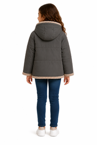 Veste d'hiver matelassée à capuche pour filles Livster, en sherpa gris de qualité supérieure, rembourrée, à manches longues, manteau d'hiver pour enfants, doublure en polaire douce - Product Image 3