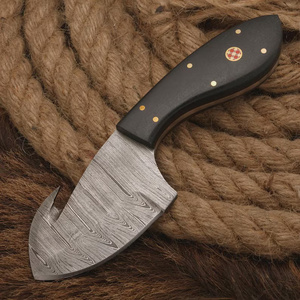 Cuchillo de Camping de Hoja Fija Compacta de Acero de Damasco de Grado Industrial Pasha Enterprises con Mango de Micarta Negra Multifuncional - Product Image 1