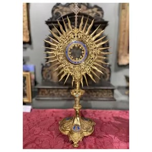 Espejo monstrario de latón pequeño, nuevo, con detalles, decorativo para mesa, para uso en bodas y iglesias católicas. - Product Image 6