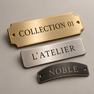 Plaque signalétique métallique pour meubles, plaque personnalisée avec logo, étiquette de marque OEM ODM pour canapé, armoire et chaise - Product Image 1