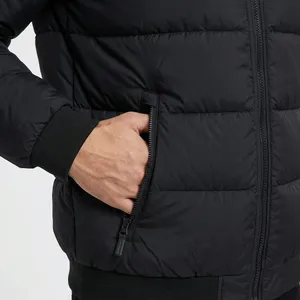 Men's Black Puffer <b>Jacket</b> Stand Collar Zipper Closure Windproof Casual Winter 100% Polyester Solid Color - Product Image 4