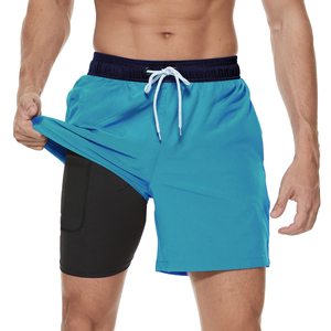 <b>Mens</b> Swim <b>Trunks</b> with Compression Liner 2 in 1 Solid Beach Swimming <b>Trunks</b> Breathable Quick Dry Swim Shorts with Zipper Pockets - Product Image 1