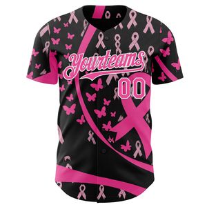 Maillot de baseball personnalisé pour adultes, ruban rose, sensibilisation au cancer du sein, impression sublimée, uniforme d'équipe, 100% polyester respirant, manches courtes - Product Image 3