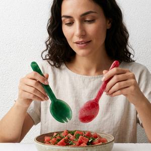 Ensemble de cuillères et fourchettes à salade en résine alimentaire durable, écologique, personnalisé et fait main - Passe au lave-vaisselle pour une utilisation à la maison ou au restaurant - Product Image 1