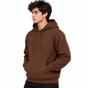 Men's Regular Fit Pullover <b>Hoodie</b> With Contrast Drawstring Hood Plain Pocketless Front Ribbed Cuffs And Bottom Waistband - Product Image 2