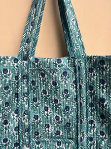 Vente chaude main bloc impression tissu coton matelassé sacs fourre-tout pour dames sacs de voyage sacs de plage - Product Image 5