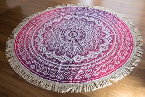 Tapiz Redondo con Borlas para Colgar en la Pared, Estilo Ombre Hippie Mandala Bohemio Indio, Mantel de 70 Pulgadas (178 cm) Rosa y Morado - Product Image 2