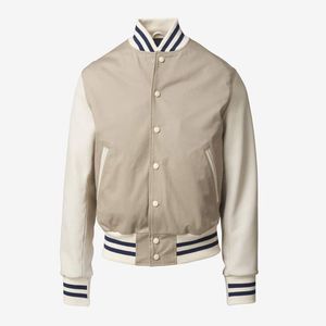 <b>Men</b> Gray Varsity <b>Jacket</b> With <b>White</b> Striped Collar & Cuffs Casual Button Front Solid Color Polyester Cotton Blend Varsity <b>Jackets</b> - Product Image 3