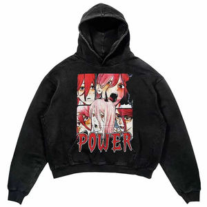 Sweat-shirt à capuche unisexe surdimensionné personnalisé avec motif anime, en tissu molletonné 100% coton délavé à l'acide, style streetwear décontracté - Product Image 4