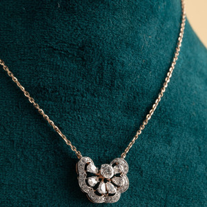 Floral Bloom Diamond Pendant Round Pear <b>Cut</b> <b>Stones</b> Rose Gold Jewelry Elegant Botanical Necklace - Product Image 1