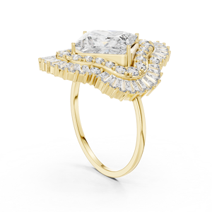 Anillo de Compromiso de Oro Amarillo de 14K con Diamante Cultivado en Laboratorio Certificado por IGI, Corte Princesa de 3 CT y Corte Baguette Lateral, Aniversario, Boda - Product Image 2