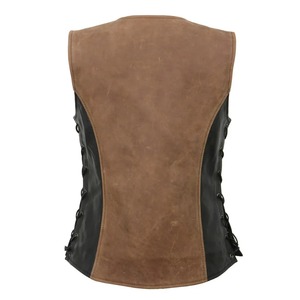 Gilet d'extérieur pour femme en cuir véritable et toile imperméable, style motard, séchage rapide - Product Image 3